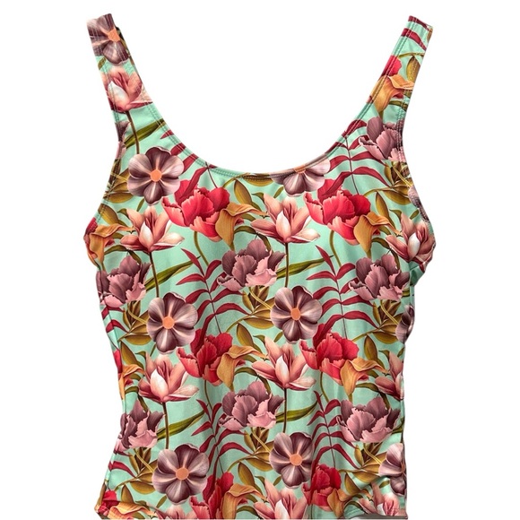 Nicole Miller One Piece Swimsuit Leafs Cascade Print Large Floral Multi NWT - Picture 3 of 11